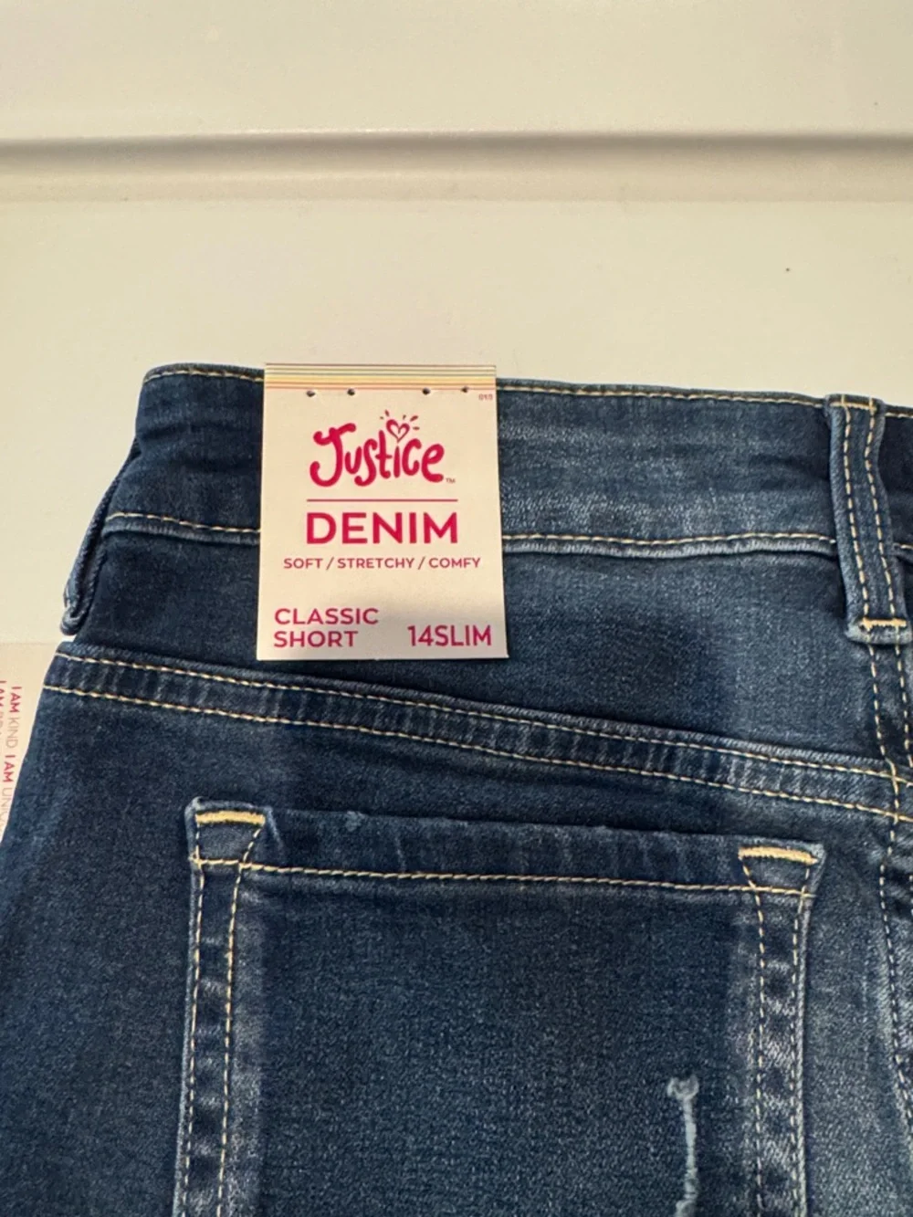 NWT‎ Justice Girls Dark Blue Jean Shorts Slight Distressing Soft Stretch 14 Slim